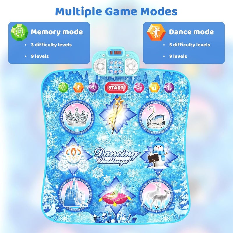 Eterfun Store Dance Mat Toys - 8-Button Frozen Toys for Girls Electronic Dance Pad with 5 Game Modes, Touch Sensitive Kids Musical Mat Toy Christmas & Birthday Gift for 3 4 5 6 7 8 9 10+ Years Old Girls(Blue) - Image 5